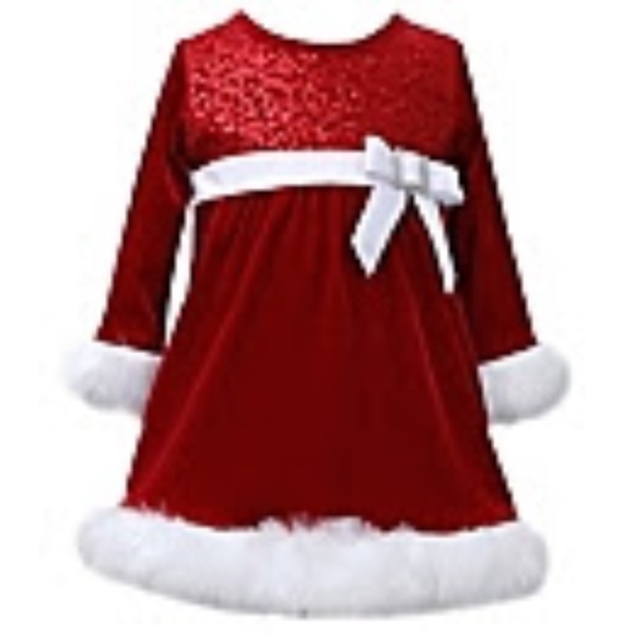 Velvet and Faux Fur Holiday Dress in Red
